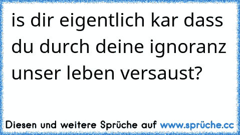 is dir eigentlich kar dass du durch deine ignoranz unser leben versaust?