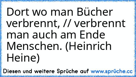 Dort wo man Bücher verbrennt, // verbrennt man auch am Ende Menschen. (Heinrich Heine)