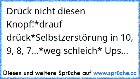 Drück nicht diesen Knopf!
*drauf drück*
Selbstzerstörung in 10, 9, 8, 7...
*weg schleich* Ups...