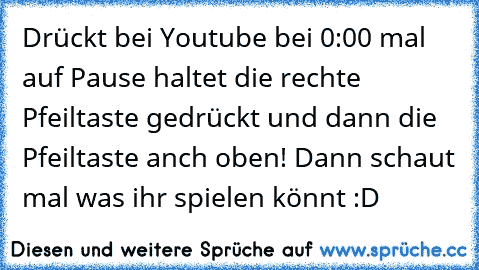 Drückt bei Youtube bei 0:00 mal auf Pause haltet die rechte Pfeiltaste gedrückt und dann die Pfeiltaste anch oben! Dann schaut mal was ihr spielen könnt :D