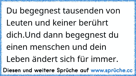 Du begegnest tausenden von Leuten und keiner berührt dich.
Und dann begegnest du einen menschen und dein Leben ändert sich für immer. ♥