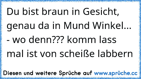 Du bist braun in Gesicht, genau da in Mund Winkel... - wo denn??? komm lass mal ist von scheiße labbern