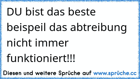 DU bist das beste beispeil das abtreibung nicht immer funktioniert!!!