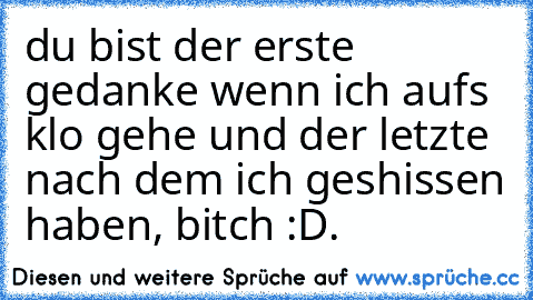 du bist der erste gedanke wenn ich aufs klo gehe und der letzte nach dem ich geshissen haben, bitch :D.