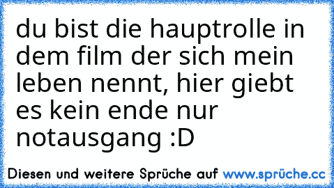 du bist die hauptrolle in dem film der sich mein leben nennt, hier giebt es kein ende nur notausgang :D ♥