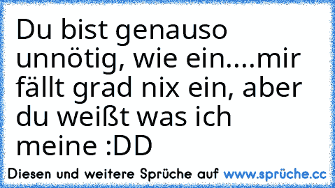 Du bist genauso unnötig, wie ein....mir fällt grad nix ein, aber du weißt was ich meine :DD