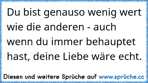 Du bist genauso wenig wert wie die anderen - auch wenn du immer behauptet hast, deine Liebe wäre echt.