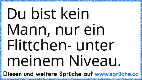 Du bist kein Mann, nur ein Flittchen
- unter meinem Niveau.