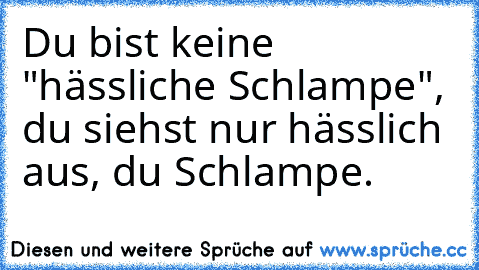 Du bist keine "hässliche Schlampe", du siehst nur hässlich aus, du Schlampe.