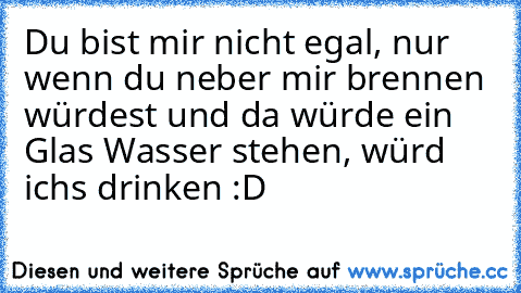 Du bist mir nicht egal, nur wenn du neber mir brennen würdest und da würde ein Glas Wasser stehen, würd ichs drinken :D