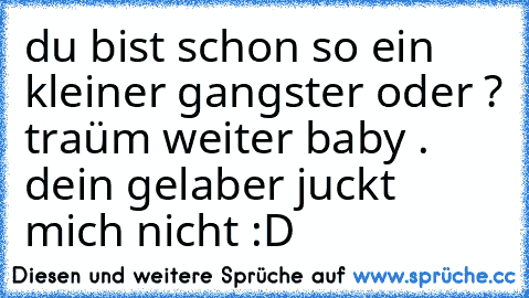 du bist schon so ein kleiner gangster oder ? traüm weiter baby . dein gelaber juckt mich nicht :D