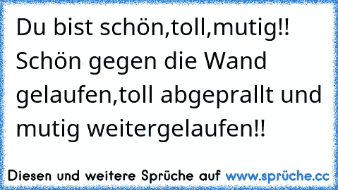 Du bist schön,toll,mutig!! Schön gegen die Wand gelaufen,toll abgeprallt und mutig weitergelaufen!!