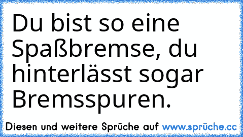 Du bist so eine Spaßbremse, du hinterlässt sogar Bremsspuren.