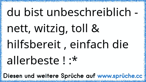 du bist unbeschreiblich - nett, witzig, toll & hilfsbereit , einfach die allerbeste ! :*