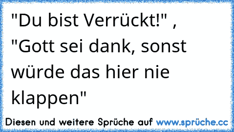 "Du bist Verrückt!" , "Gott sei dank, sonst würde das hier nie klappen"