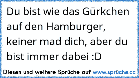 Du bist wie das Gürkchen auf den Hamburger, keiner mad dich, aber du bist immer dabei :D