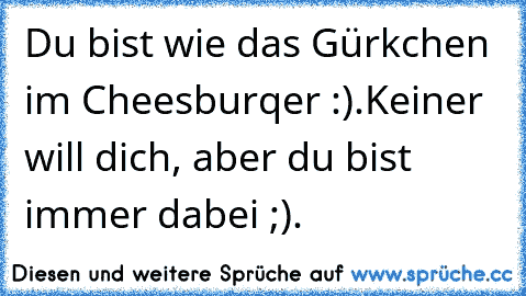 Du bist wie das Gürkchen im Cheesburqer :).
Keiner will dich, aber du bist immer dabei ;).