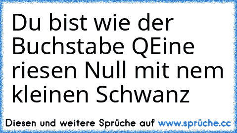 Du bist wie der Buchstabe Q
Eine riesen Null mit nem kleinen Schwanz