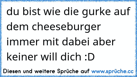 du bist wie die gurke auf dem cheeseburger immer mit dabei aber keiner will dich :D