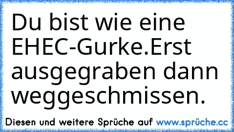 Du bist wie eine EHEC-Gurke.
Erst ausgegraben dann weggeschmissen.