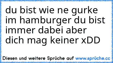 du bist wie ne gurke im hamburger du bist immer dabei aber dich mag keiner xDD