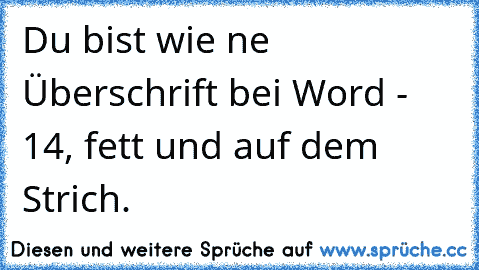 Du bist wie ne Überschrift bei Word - 14, fett und auf dem Strich.