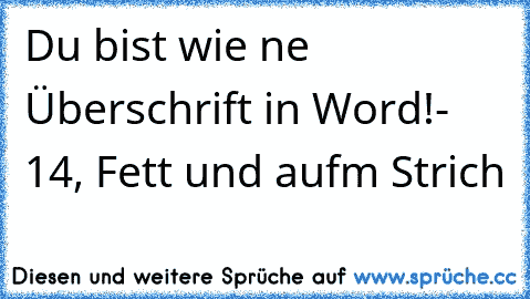 Du bist wie ne Überschrift in Word!
- 14, Fett und aufm Strich