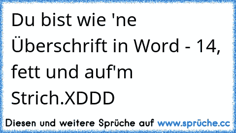 Du bist wie 'ne Überschrift in Word - 14, fett und auf'm Strich.XDDD