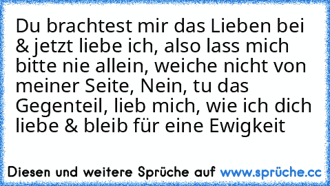 Du brachtest mir das Lieben bei & jetzt liebe ich, also lass mich bitte nie allein, weiche nicht von meiner Seite, Nein, tu das Gegenteil, lieb mich, wie ich dich liebe & bleib für eine Ewigkeit ♥