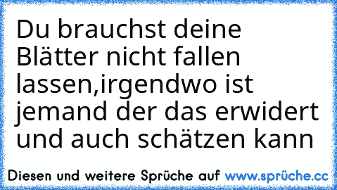 Du brauchst deine Blätter nicht fallen lassen,irgendwo ist jemand der das erwidert und auch schätzen kann