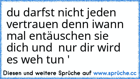 du darfst nicht jeden vertrauen denn iwann mal entäuschen sie dich und  nur dir wird es weh tun '♥