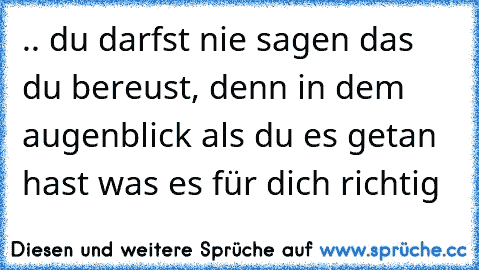 .. du darfst nie sagen das du bereust, denn in dem augenblick als du es getan hast was es für dich richtig