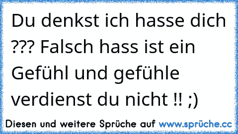 Du denkst ich hasse dich ??? Falsch hass ist ein Gefühl und gefühle verdienst du nicht !! ;)