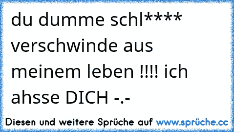 du dumme schl**** verschwinde aus meinem leben !!!! ich ahsse DICH -.-