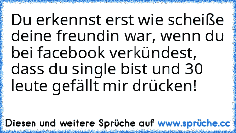 Du erkennst erst wie scheiße deine freundin war, wenn du bei facebook verkündest, dass du single bist und 30 leute gefällt mir drücken!