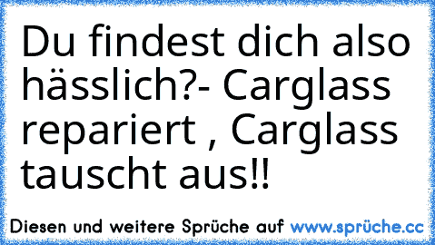 Du findest dich also hässlich?
- Carglass repariert , Carglass tauscht aus!!