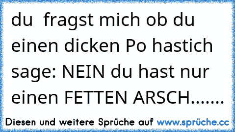 du  fragst mich ob du einen dicken Po hast
ich sage: NEIN du hast nur einen FETTEN ARSCH.......