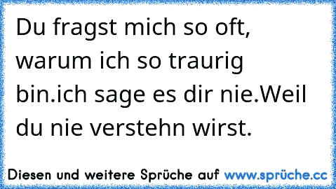 Du fragst mich so oft, warum ich so traurig bin.
ich sage es dir nie.
Weil du nie verstehn wirst.