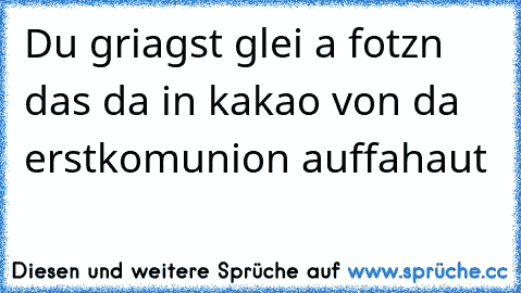 Du griagst glei a fotzn das da in kakao von da erstkomunion auffahaut