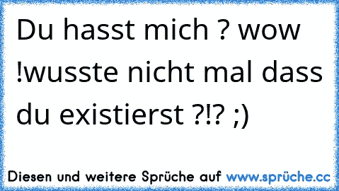 Du hasst mich ? 
wow !
wusste nicht mal dass du existierst ?!? ;)