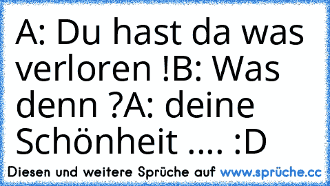 A: Du hast da was verloren !
B: Was denn ?
A: deine Schönheit .... :D