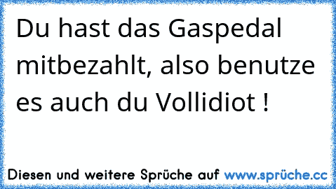 Du hast das Gaspedal mitbezahlt, also benutze es auch du Vollidiot !