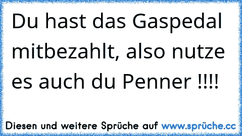 Du hast das Gaspedal mitbezahlt, also nutze es auch du Penner !!!!