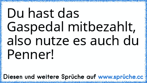 Du hast das Gaspedal mitbezahlt, also nutze es auch du Penner!