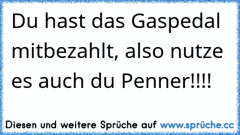 Du hast das Gaspedal mitbezahlt, also nutze es auch du Penner!!!!