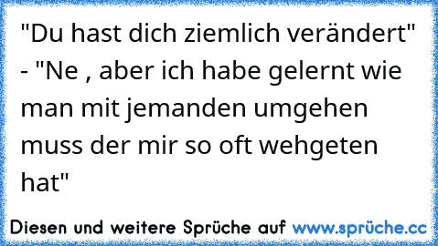 "Du hast dich ziemlich verändert" - "Ne , aber ich habe gelernt wie man mit jemanden umgehen muss der mir so oft wehgeten hat"