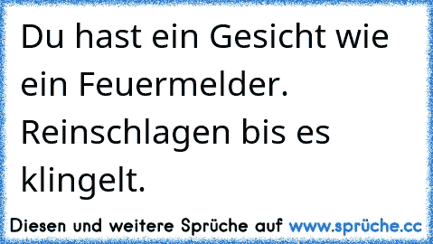 Du hast ein Gesicht wie ein Feuermelder. Reinschlagen bis es klingelt.