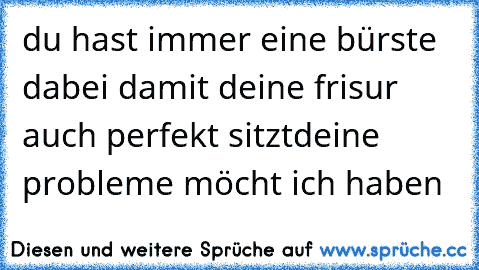 du hast immer eine bürste dabei damit deine frisur auch perfekt sitzt
deine probleme möcht ich haben