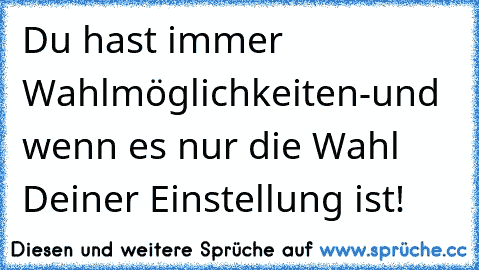 Du hast immer Wahlmöglichkeiten-
und wenn es nur die Wahl Deiner Einstellung ist!