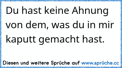 Du hast keine Ahnung von dem, was du in mir kaputt gemacht hast.